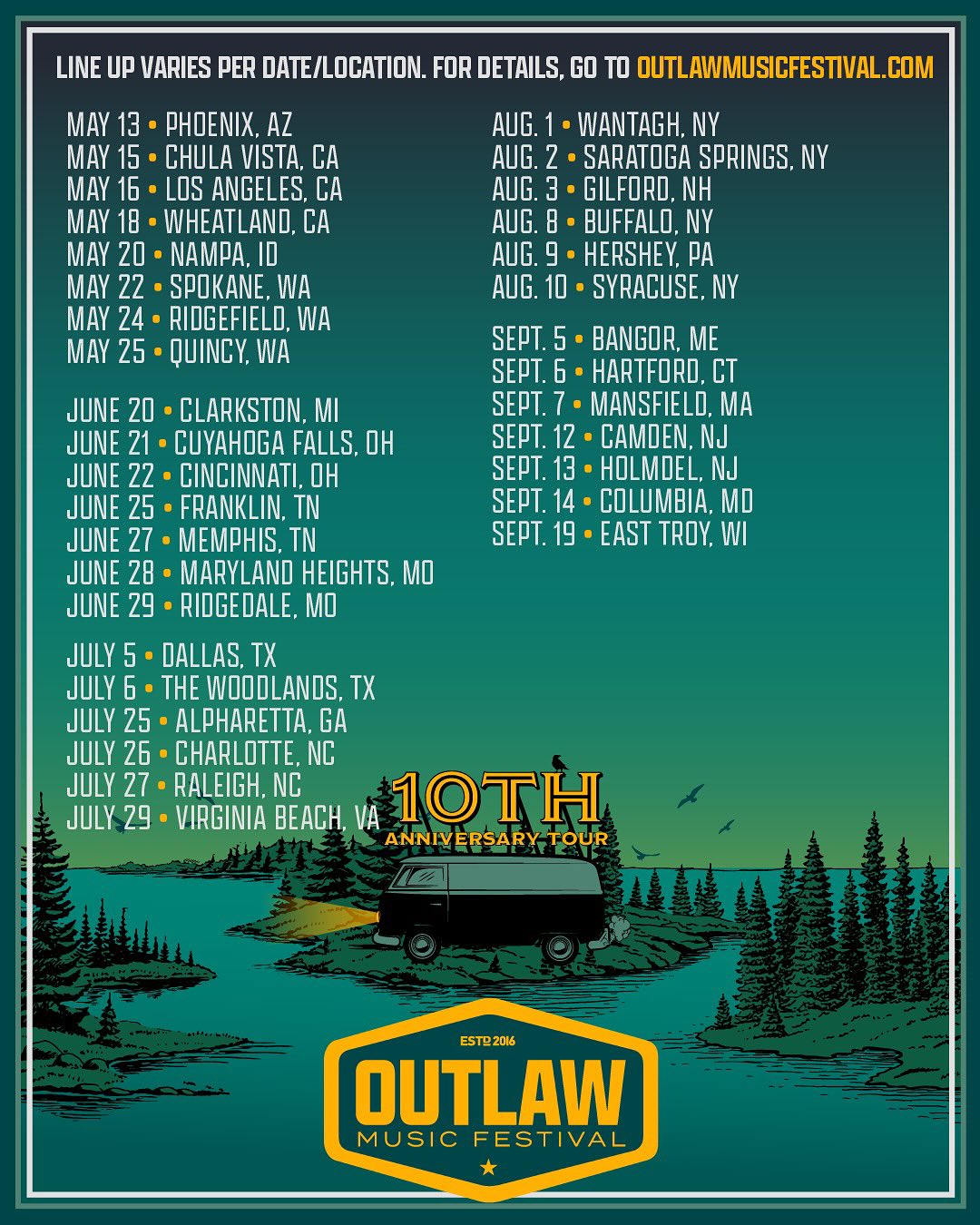Nathaniel Rateliff & The Night Sweats Outlaw Music Festival Tour Poster 2025